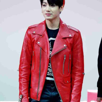 BTS Jungkook Red Leather Jacket