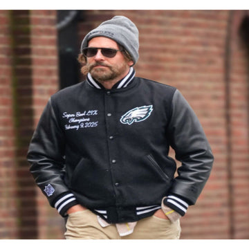Bradley Cooper NYC 2025 Black Eagles Varsity Jacket