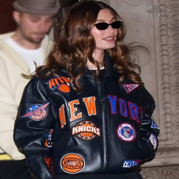 Hailey Bieber New York Knicks Leather Jacket