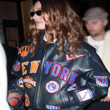 Hailey Bieber New York Knicks Leather Jacket