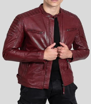 Men’s Oxblood Cafe Racer Leather Jacket