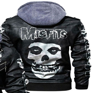 Men’s Skull Misfits Leather Jacket With Hood