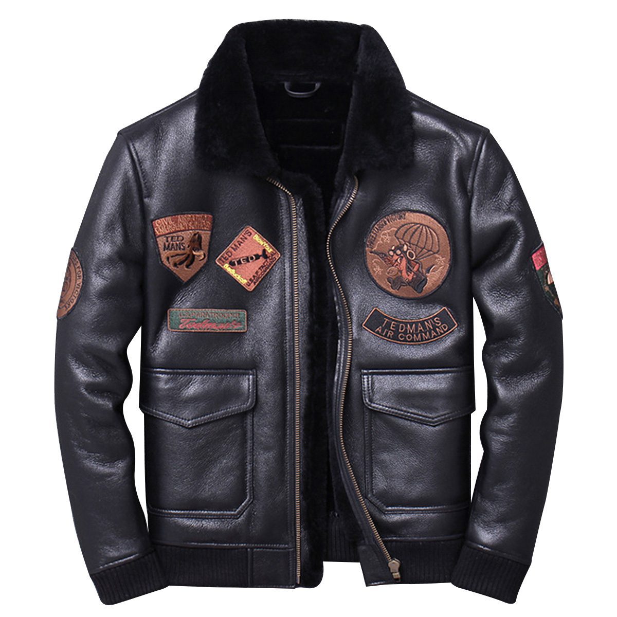 MEN’S Black A2 Aviator Genuine sheepskin Leather Jacket