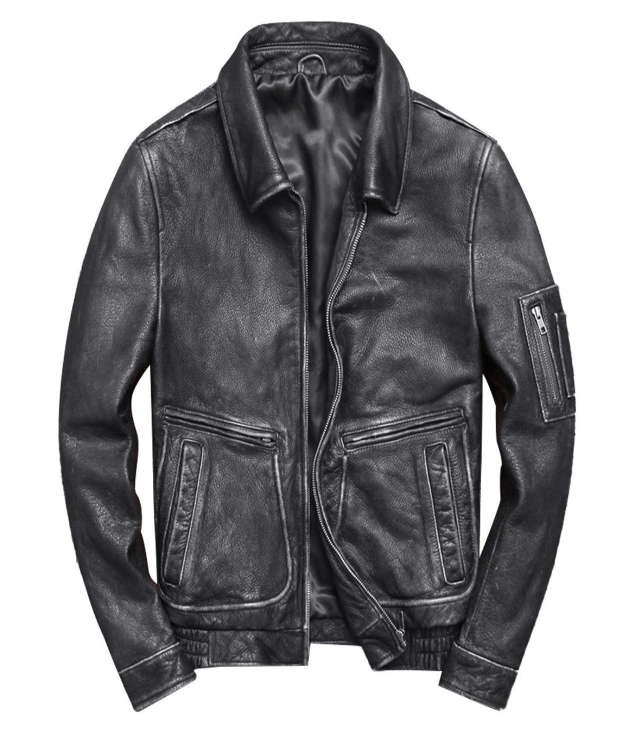 Men’s Vintage Black Retro Leather Jacket Coat