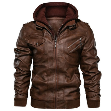 Men’s Pilot Brown Genuine Sheepskin Moto Biker Hooded Fashionable Bomber Casual Classic Leather Jacket