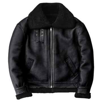 Men’s Vintage Distressed Black B3 Bomber Genuine Leather Jacket