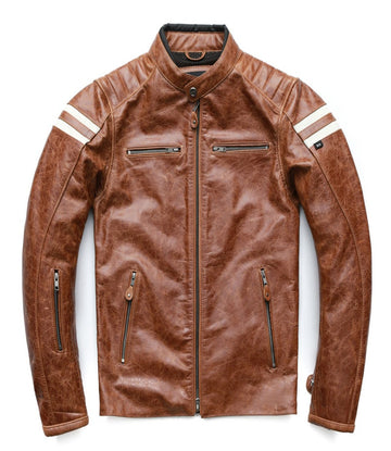 Men’s Brown Biker Quilted Shoulders Leather Jacket