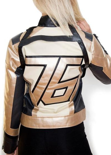Women Soldier 76 Gold Leather Jacket