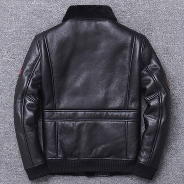 MEN’S Black A2 Aviator Genuine sheepskin Leather Jacket