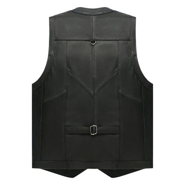 Men’s Black Biker V-Neck Leather Waistcoat