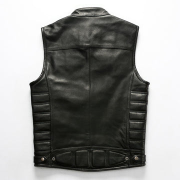 Men’s Biker Black Sleeveless Vest Leather Waistcoat