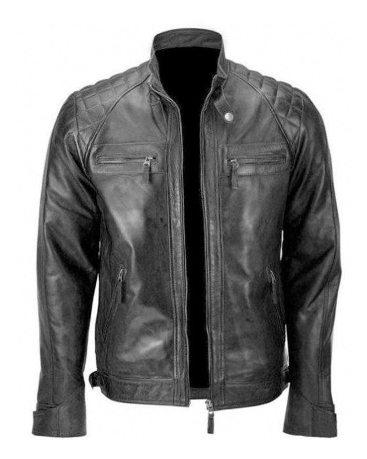 Men's Distressed Black Skull Rider Leather Jacket