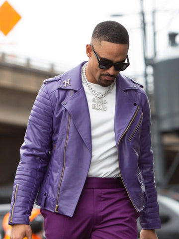 Jalen Hurts Purple Leather Jacket