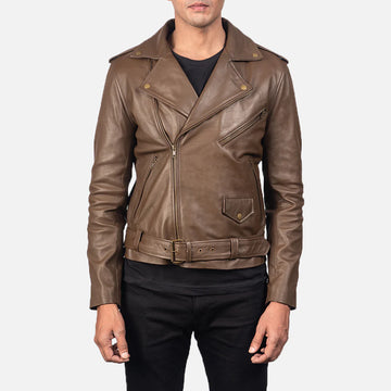 MARSHAL CHOCOLATE BROWN LEATHER BIKER JACKET