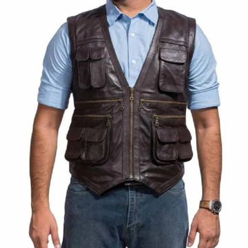 Chris Pratt Jurassic World Leather Brown Utility Vest