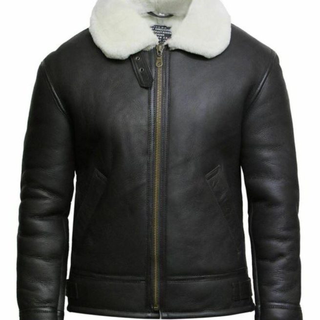 Distressed Aviator Black Leather Jacket