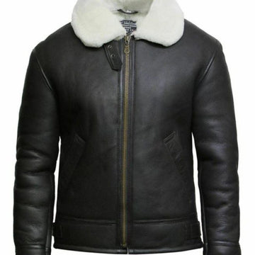 Distressed Aviator Black Leather Jacket