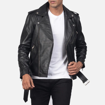 MARSHAL BLACK LEATHER BIKER JACKET