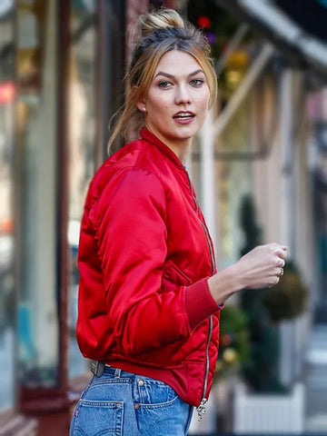 Karlie Kloss Red Bomber Jacket