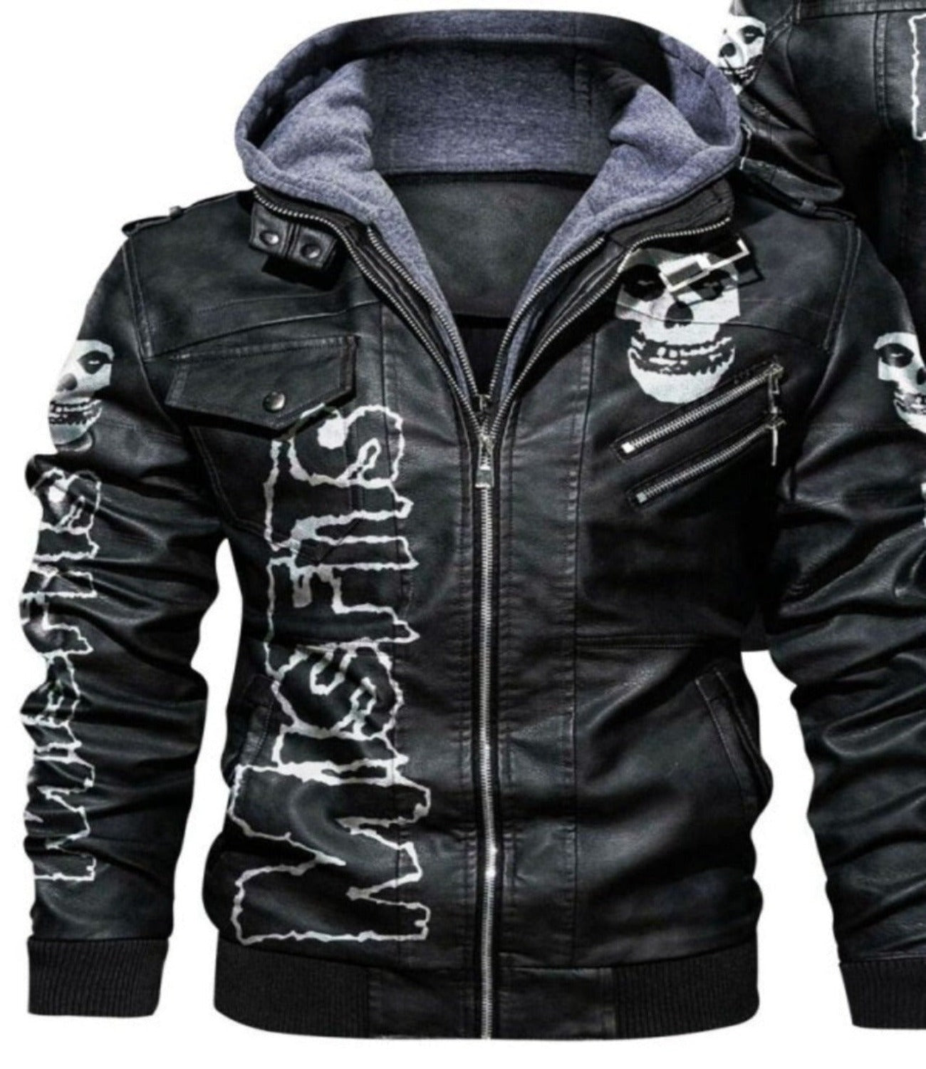 Men’s Skull Misfits Leather Jacket With Hood