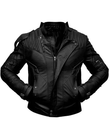 Men's Black Short Collar Biker Genuine Sheepskin Leather Jacket