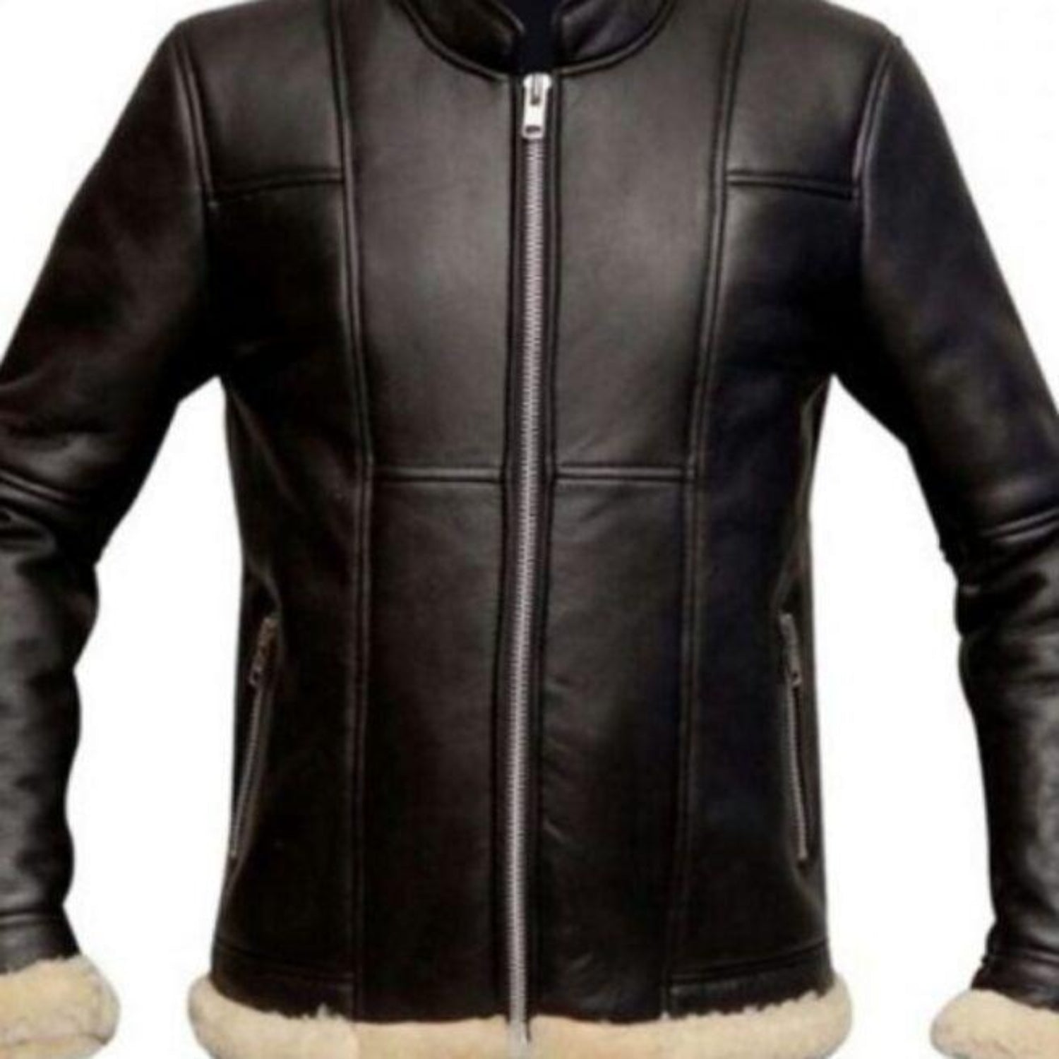 Men Slim Fit Biker Fur Black Jacket