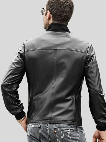 Men’s Black Wairio Bomber Leather Jacket