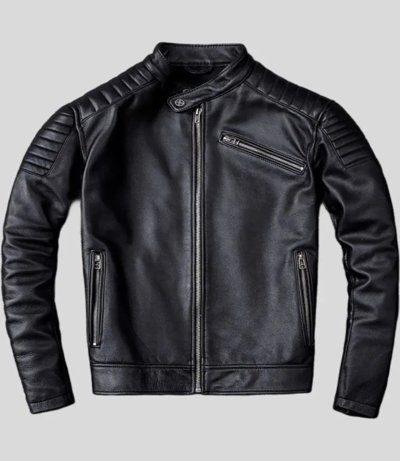 Men’s Black Biker Café Racer Leather Jacket
