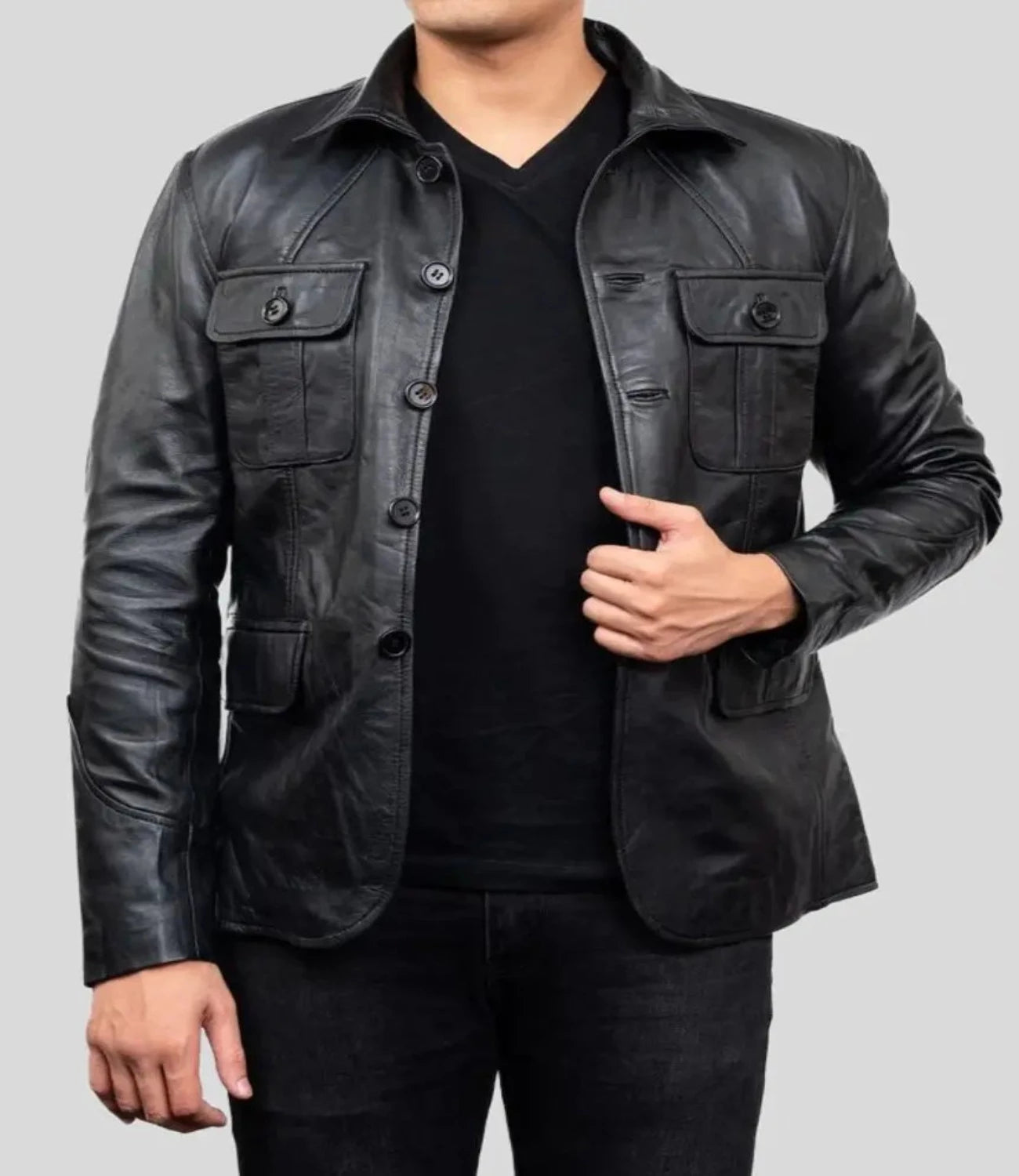 Men’s Black Leather Blazer