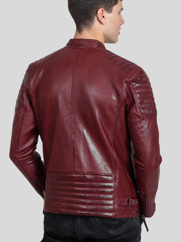 Men’s Oxblood Cafe Racer Leather Jacket