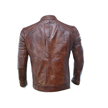 Men’s Brown Zip Embellished Leather Jacket