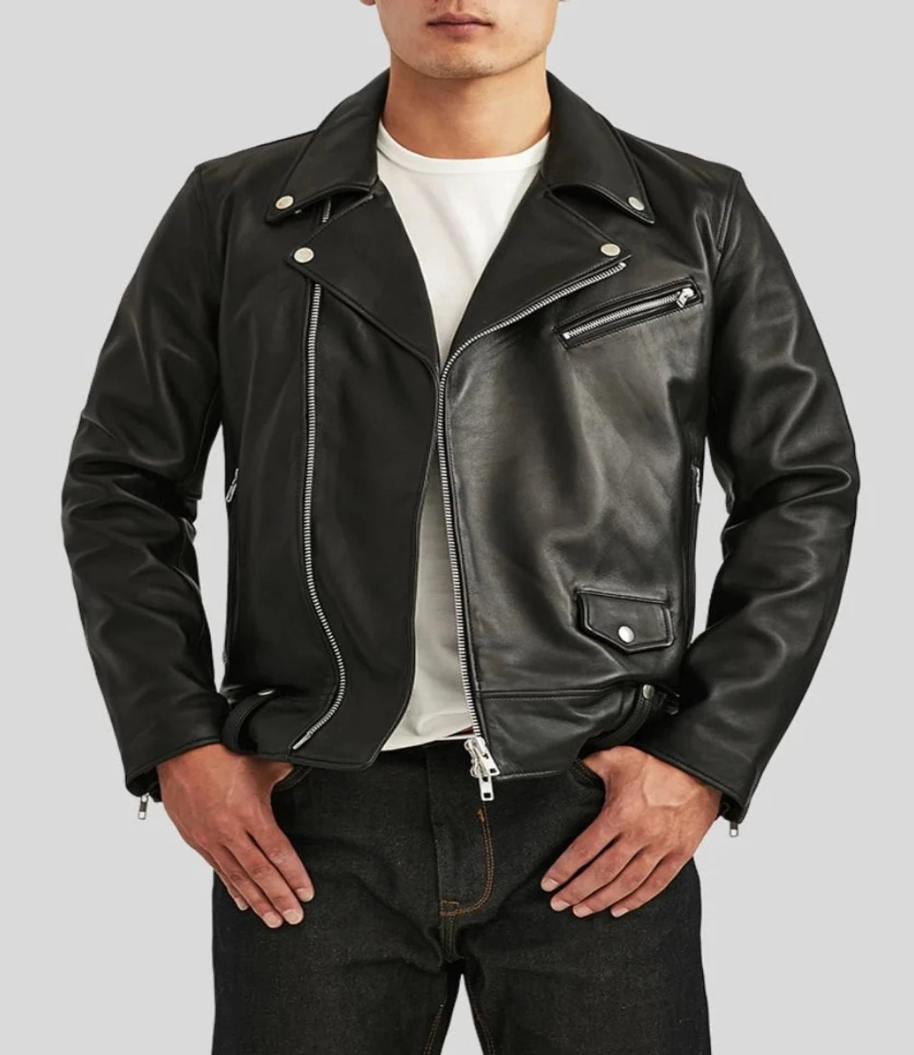 Men’s Classic Black Biker Leather Jacket