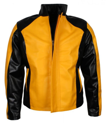 Men’s Yellow & Black Leather Casual Biker Jacket