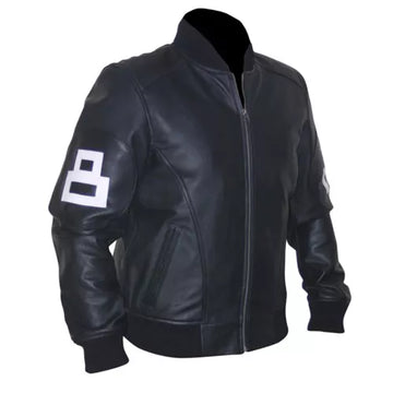 8 Ball Black Cowhide Bomber Leather Jacket