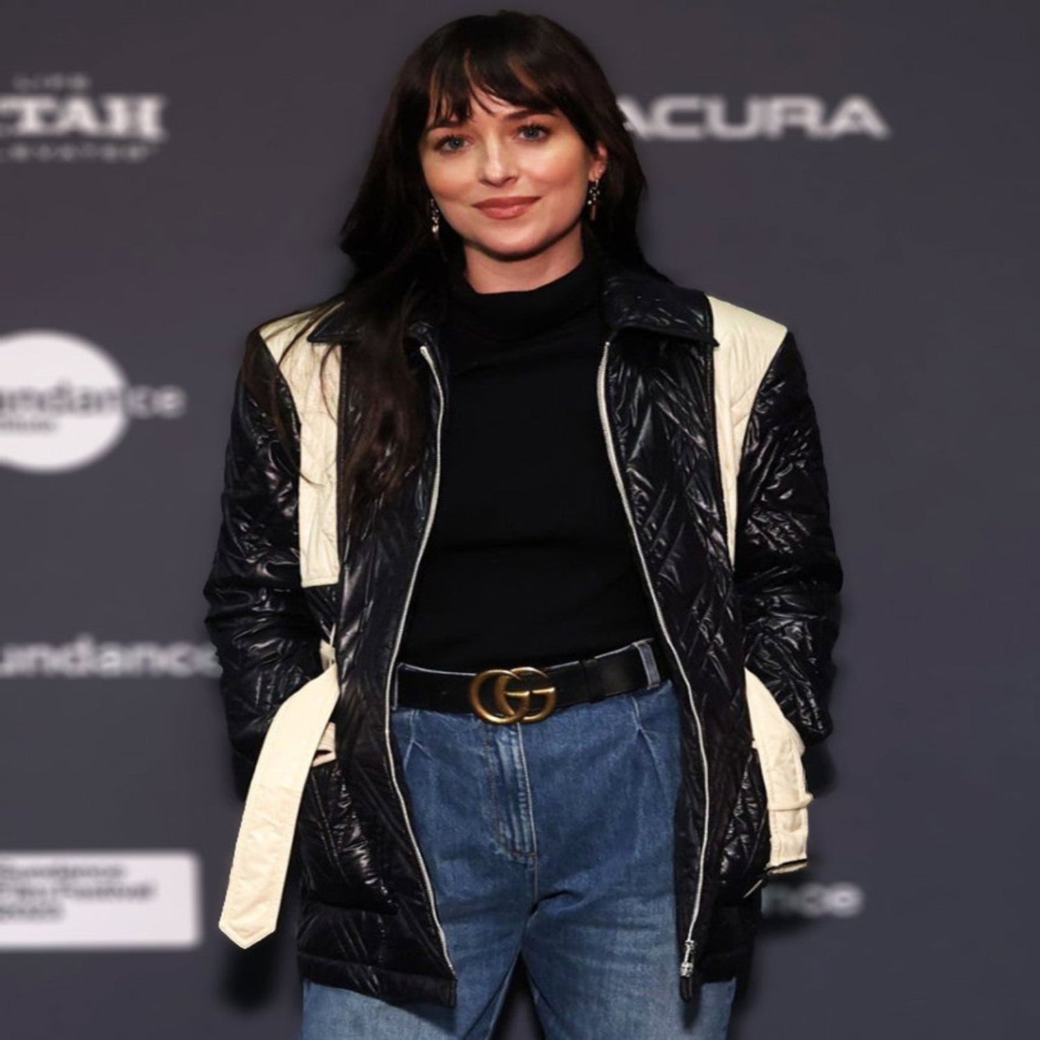 Sundance Film Festival 2023 Dakota Johnson Matelassé Leather Jacket