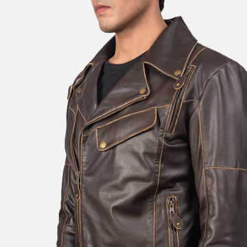 DISTRESSED BROWN LEATHER BIKER JACKET | HOT LEATHER JACKET