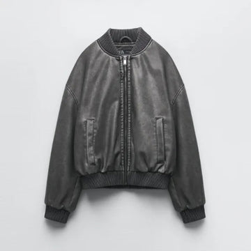 Washed Effect Bomber Jacket