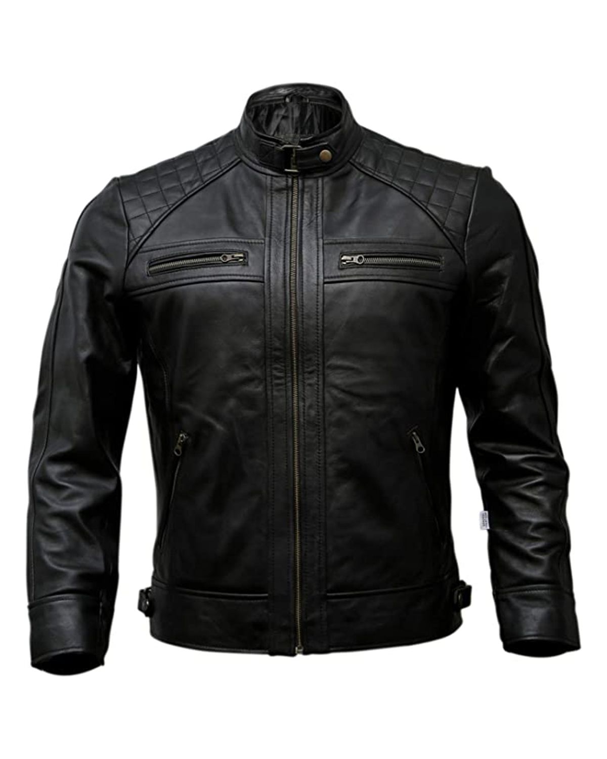 Men's Quilted Style Classic Biker Leather Jacket