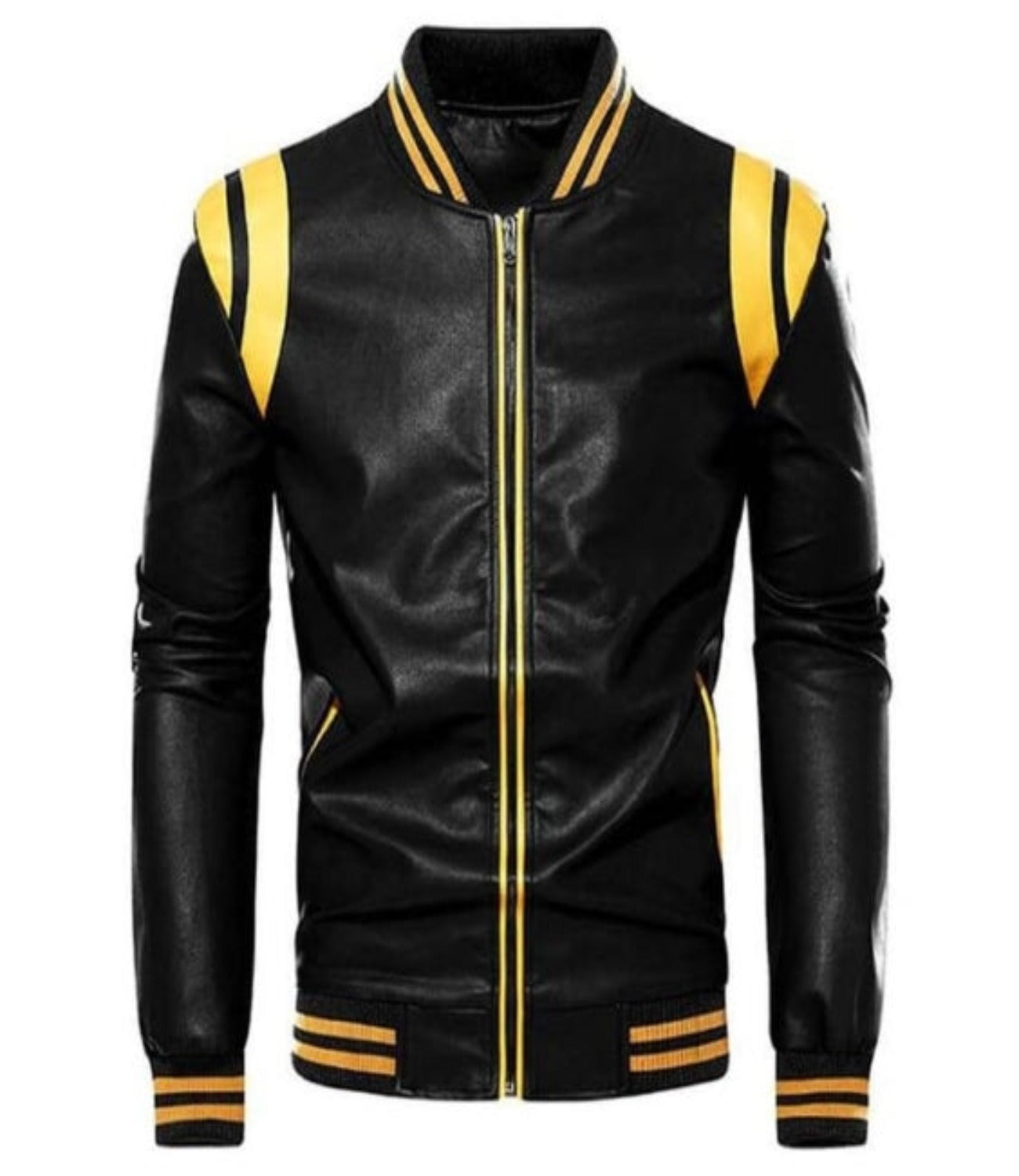 Men’s Yellow & Black Casual Biker Leather Jacket