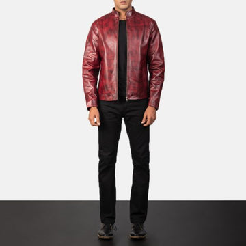 Men’s Burgundy Distressed Genuine Leather Jacket