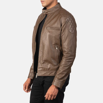 Men’s Mocha Genuine Leather Biker Jacket