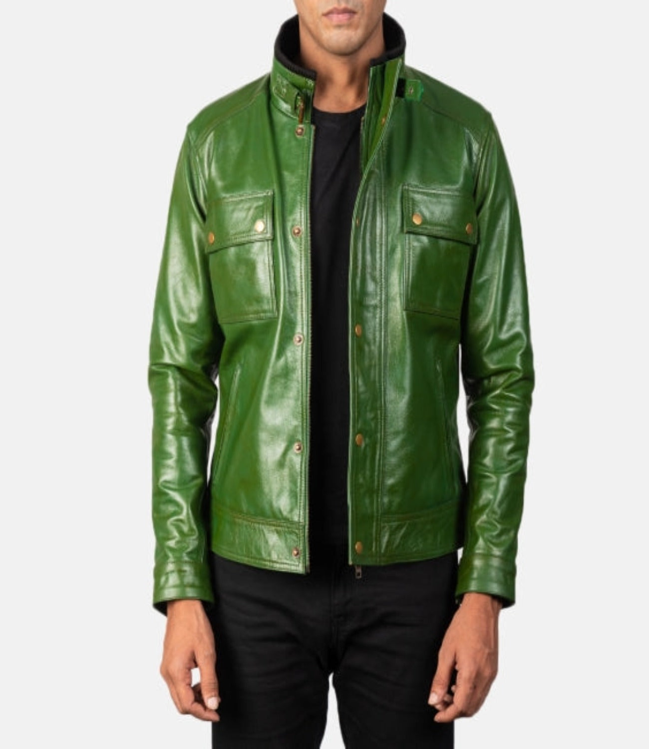 Men’s Green Distressed Genuine Leather Jacket