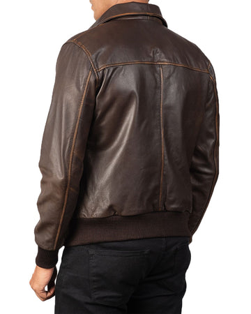 Men's Four Pockets Brown Bomber Leather Jacket