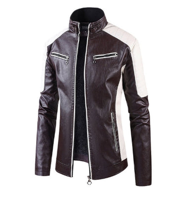 Men’s Brown & White Biker Leather Jacket