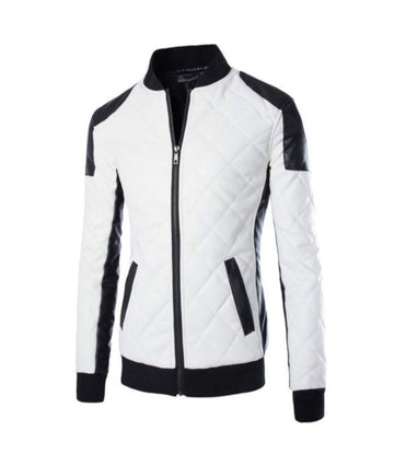 Black & White Quilted Style Genuine Leather Jacket