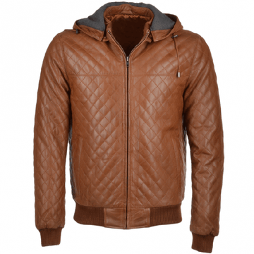 Men’s Brown Simple Hooded Leather Jacket