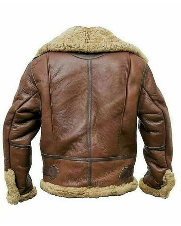 Men's Pilot Flying B3 Bomber Brown Air Force Aviator Fur Shearling Leather Jacket