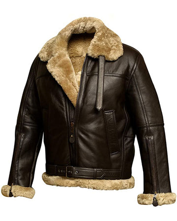 Men's RAF Aviator Brown B3 Bomber Genuine Sheepskin Leather Jacket