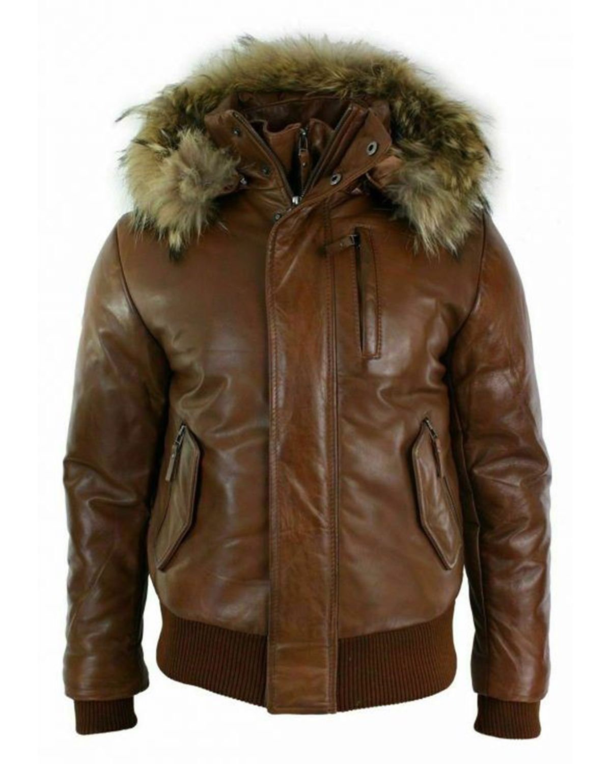 Men's Puffer Hooded Bomber Leather Jacket