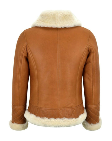 Women's Tan Brown Bomber Real Sheepskin Leather Jacket
